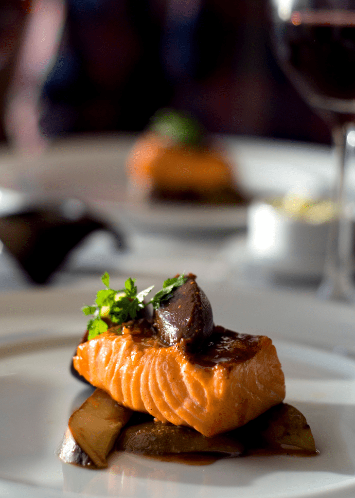 Salmon plate and wine